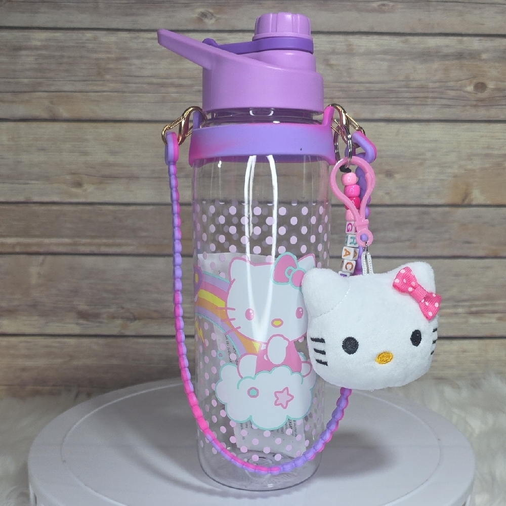 Kids Purple Hello Kitty Water Bottle with Plush Charm